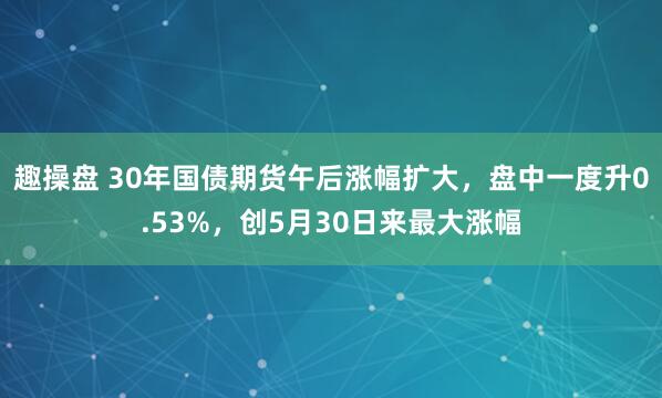 趣操盘 30年国债期货午后涨幅扩大，盘中一度升0.53%，创5月30日来最大涨幅